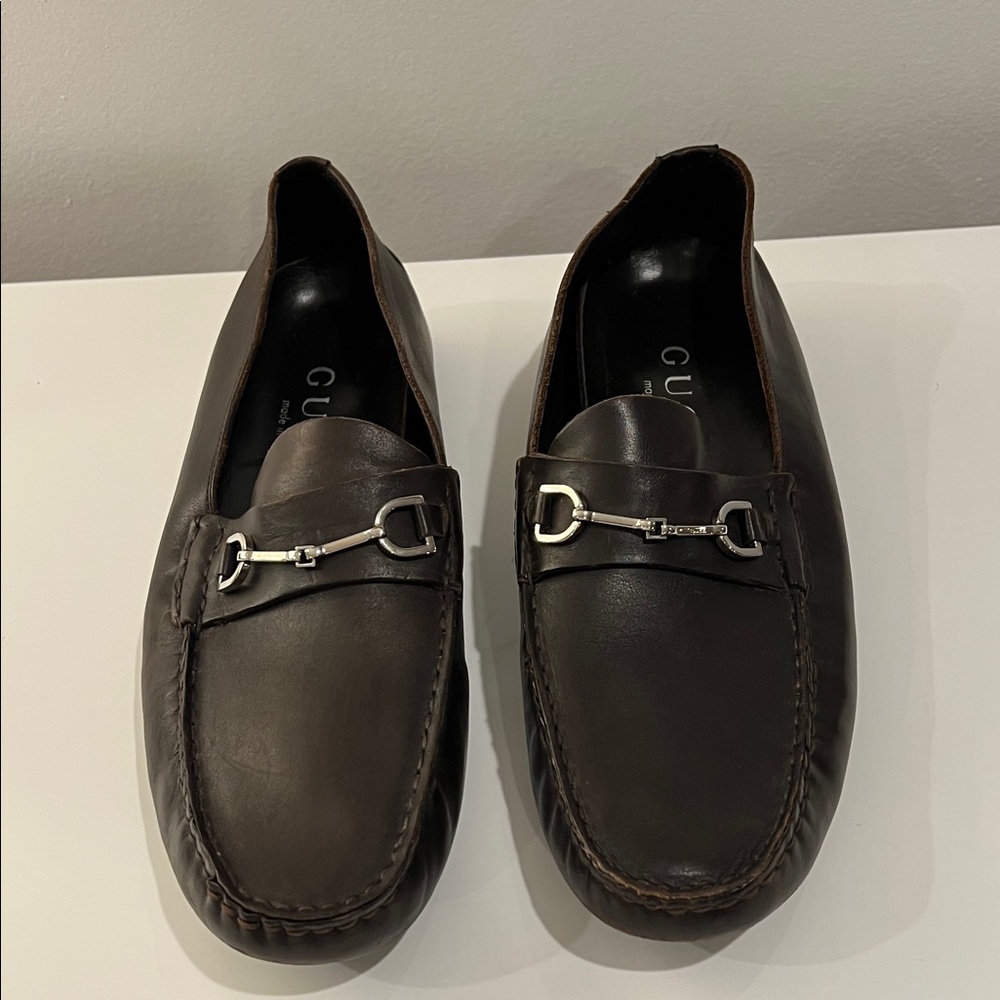 Gucci Men's Dark Brown Leather Slip-Ons size 10